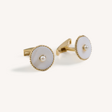 Mother of Pearl Round Cufflinks - Yellow Gold